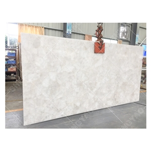 Backlit White Crystal Clear Quartz Semiprecious Stone Slab Wholesale