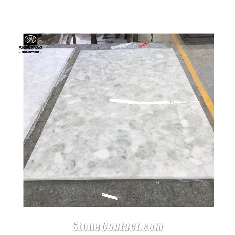 Backlit White Crystal Clear Quartz Semiprecious Stone Slab Wholesale