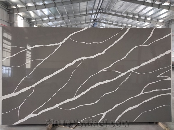 LQ-819 Calacatta Quartz Slabs, Big Size Engineered Stone