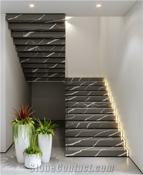 LQ-819 Calacatta Quartz Slabs, Big Size Engineered Stone