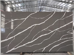 LQ-819 Calacatta Quartz Slabs, Big Size Engineered Stone,