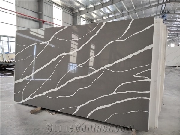 LQ-819 Calacatta Quartz Slabs, Big Size Engineered Stone,