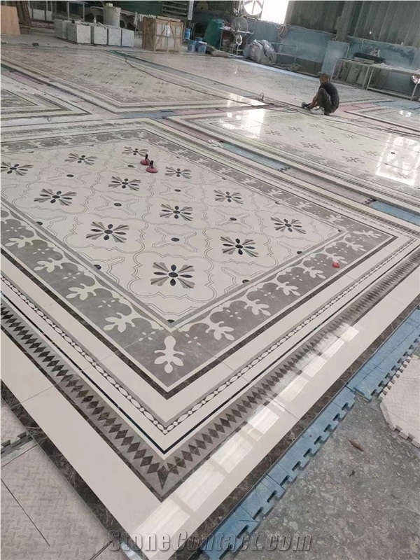 Classic Marble Design Medallion Crema Marfil Floor Carpet