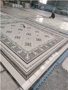 Classic Marble Design Medallion Crema Marfil Floor Carpet