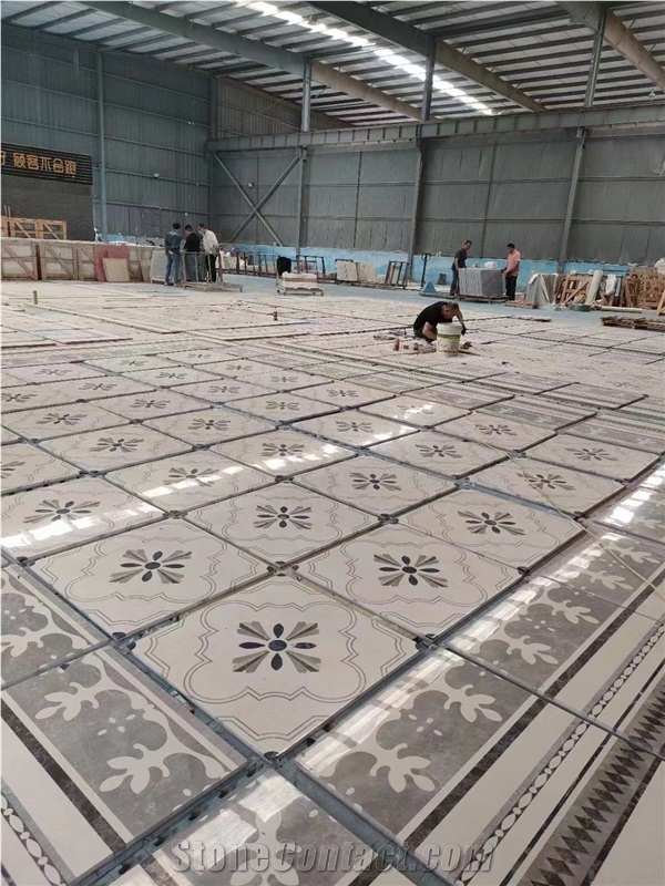 Classic Marble Design Medallion Crema Marfil Floor Carpet
