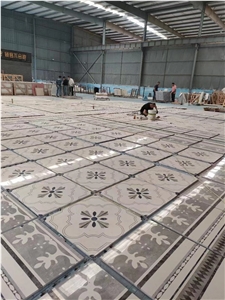 Classic Marble Design Medallion Crema Marfil Floor Carpet