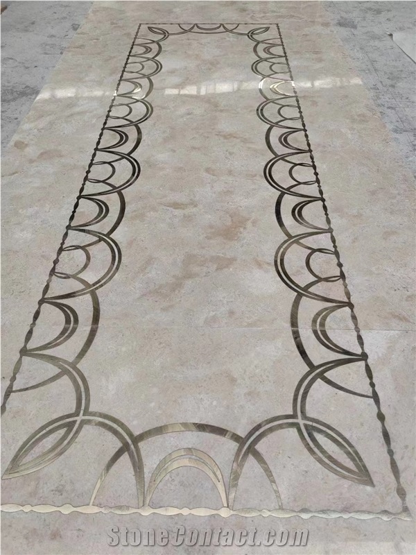 Classic Marble Design Medallion Crema Marfil Floor Carpet