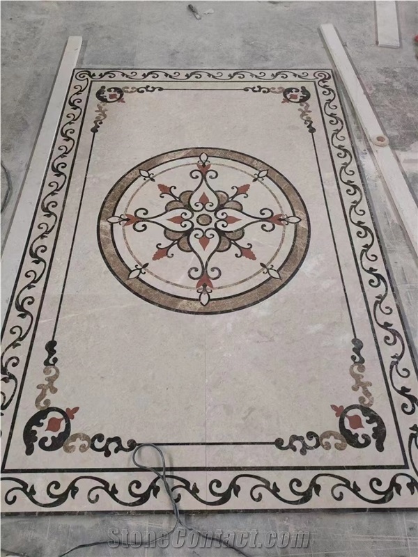 Marble Aran White With Emperador Dark Light Floor Waterjet