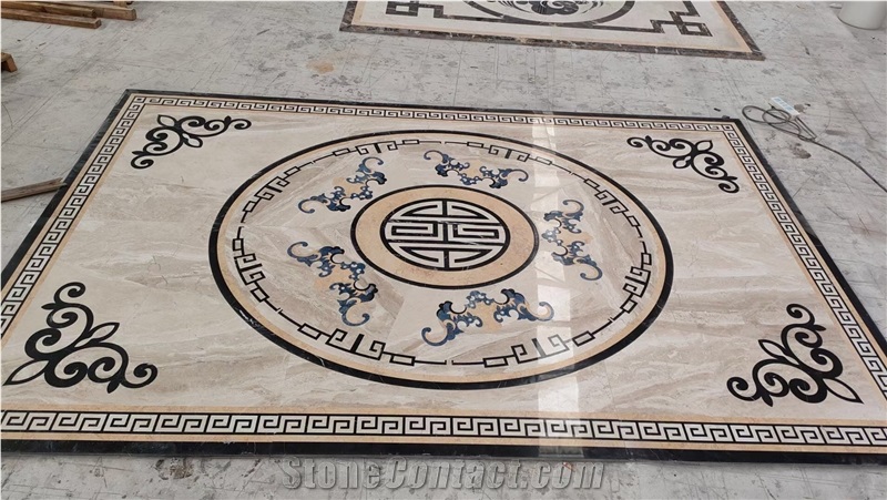 Marble Aran White With Emperador Dark Light Floor Waterjet