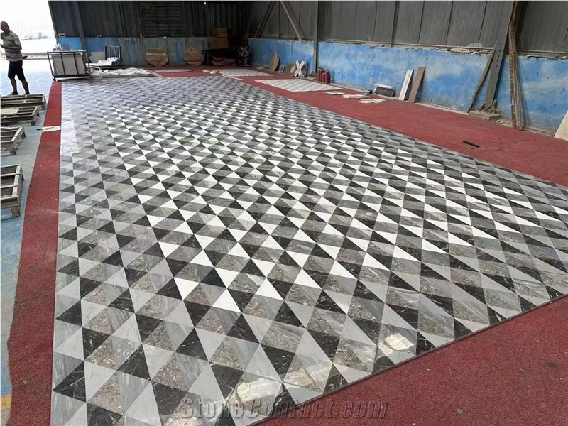 Marble Aran White With Emperador Dark Light Floor Waterjet