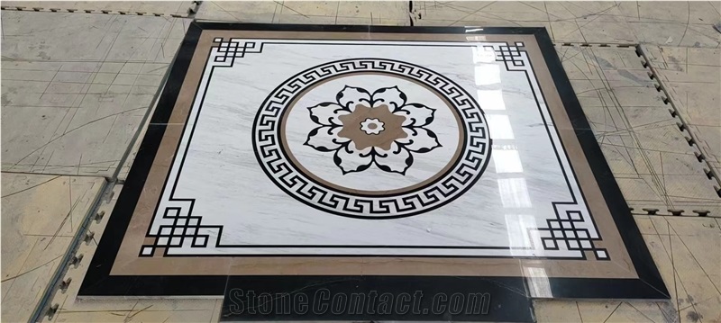 Marble Aran White With Emperador Dark Light Floor Waterjet