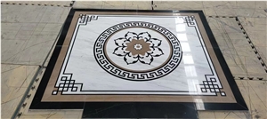 Marble Aran White With Emperador Dark Light Floor Waterjet