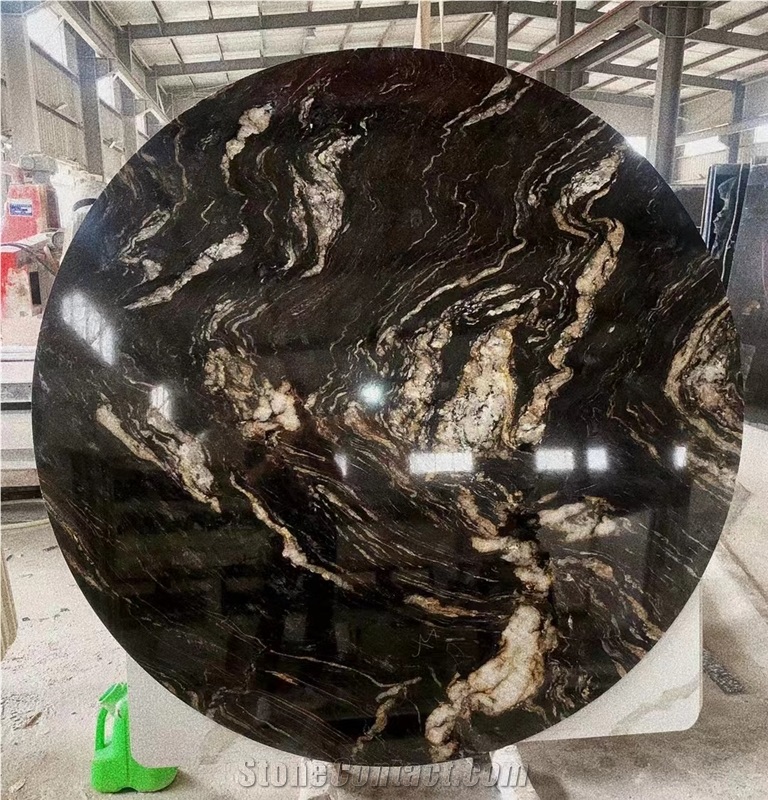 Round Amethyst With Black Marble Waterjet Mosaic Table Tops