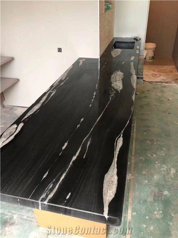 Round Amethyst With Black Marble Waterjet Mosaic Table Tops