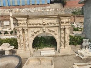 Sculptured Marble Volakas Indoor Modern Fireplace Mantel