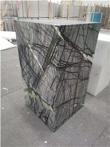 Silver Wave Marble Side Table Grey Stone Office Furniture
