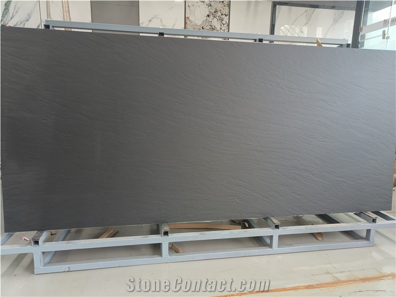 Solid Black Sintered Stone Slab Rough Satin Natural Surface