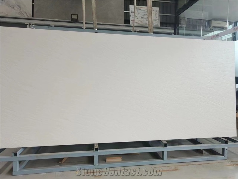 White Sintered Stone Slab Rough Satin Natural Surface