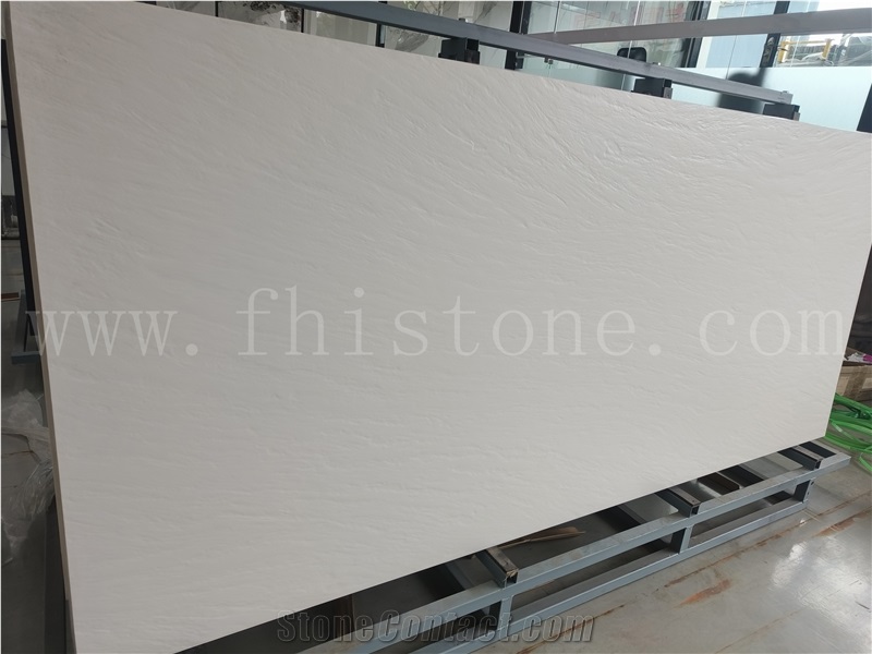 White Sintered Stone Slab Rough Satin Natural Surface