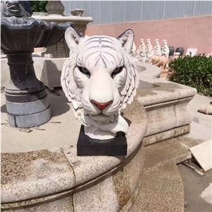 Guangxi White Marble Tiger Head Statue Sculpture