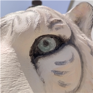 Guangxi White Marble Tiger Head Statue Sculpture