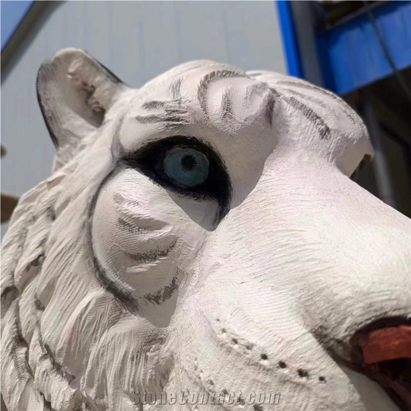 Guangxi White Marble Tiger Head Statue Sculpture