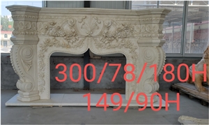 Ultraman Beige Marble Hand Carved Antique Fireplace