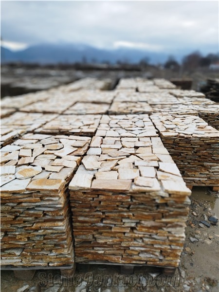 Golden-Yellow Bulgarian Gneiss Flagstone Walling