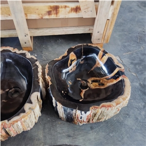 Petrified Wood Black Jurassic Stone Wash Basin