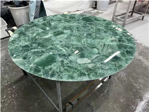 Green Crystal Quartz Semiprecious Stone Round Table Slab