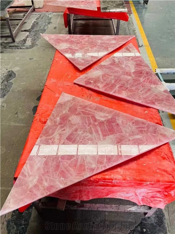 Pink Crystal Quartz Semiprecious Stone Tiles