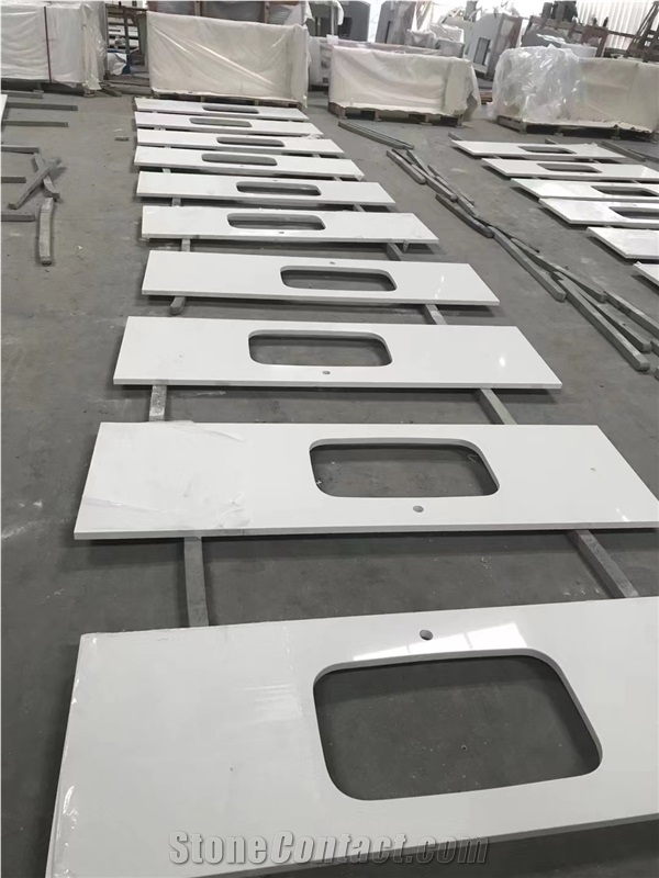 Pure White Quartz Engineered Stone Bath Countertops