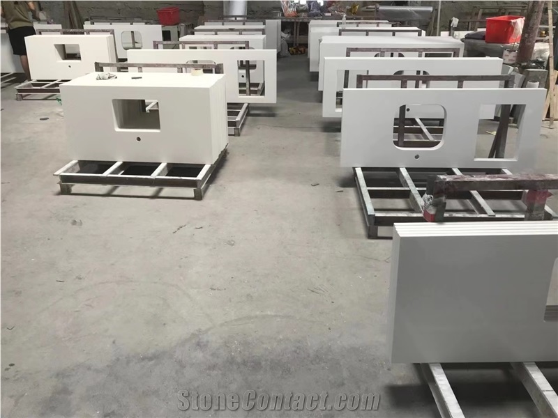 Pure White Quartz Engineered Stone Bath Countertops