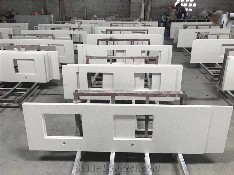 Pure White Quartz Engineered Stone Bath Countertops