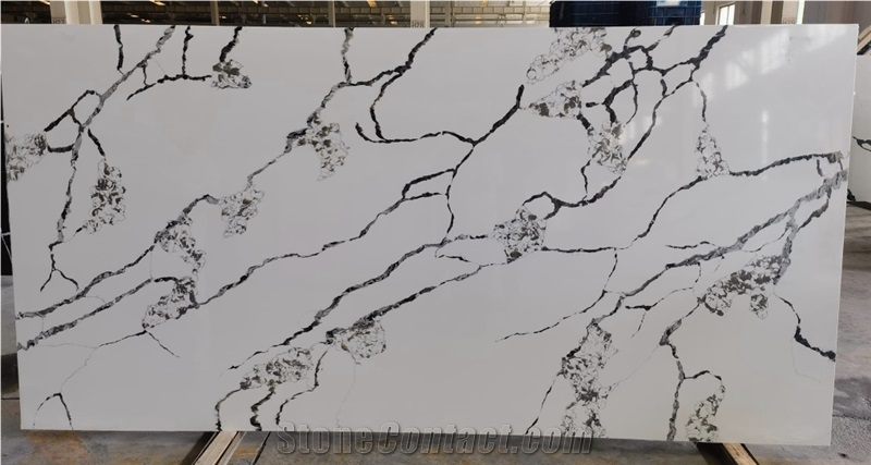Black And White Artificail Calacatta Quartz Stone Slabs