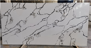 Black And White Artificail Calacatta Quartz Stone Slabs