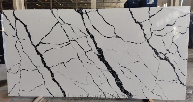 Black And White Artificail Calacatta Quartz Stone Slabs