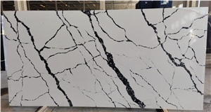 Black And White Artificail Calacatta Quartz Stone Slabs