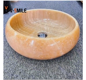 Professional Honey Onyx Bathroom Stone Sink Wash Basin