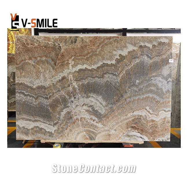 Transparent Grey Ink Painting Onyx Slab