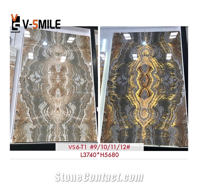 Transparent Grey Ink Painting Onyx Slab