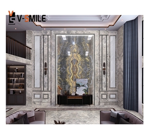 Transparent Grey Ink Painting Onyx Slab