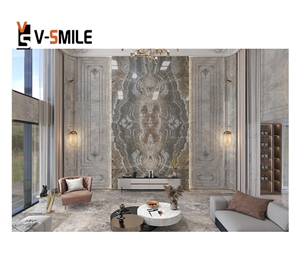 Transparent Grey Ink Painting Onyx Slab