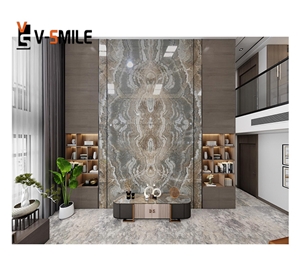 Transparent Grey Ink Painting Onyx Slab