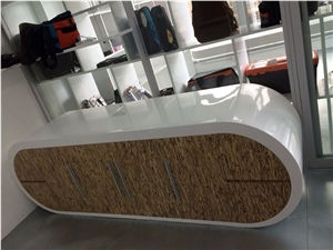Artificial Stone Glossy White Round Executive Office Desk