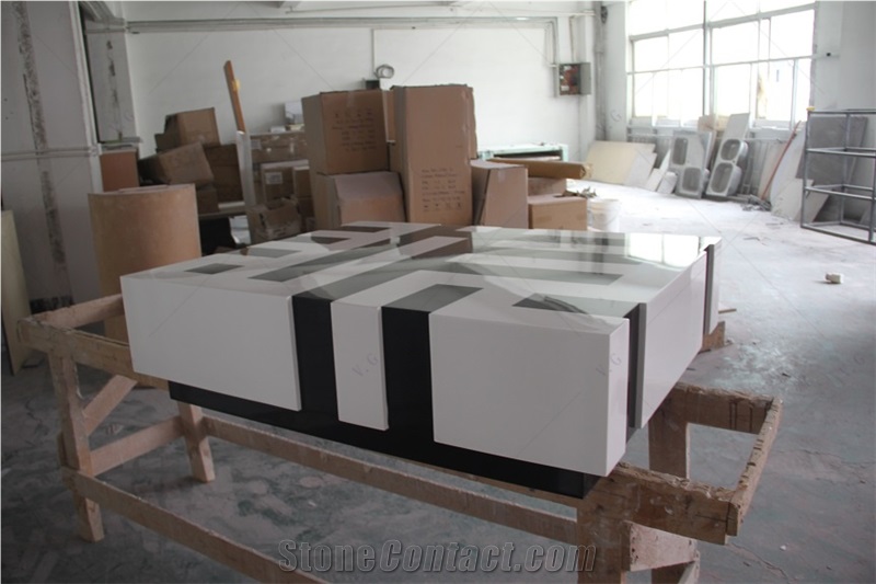 Black And White Chess Design Solid Surface Coffee Tea Table