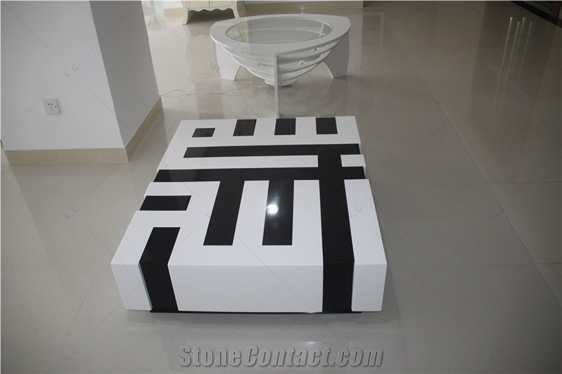 Black And White Chess Design Solid Surface Coffee Tea Table