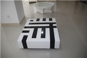 Black And White Chess Design Solid Surface Coffee Tea Table