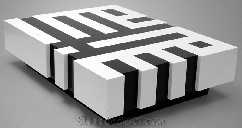 Black And White Chess Design Solid Surface Coffee Tea Table