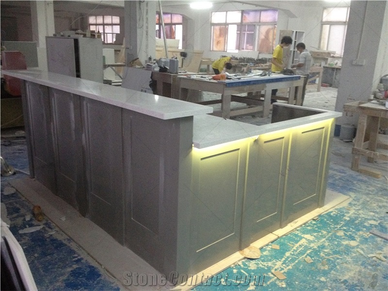 Custom Solid Surface Gary Color Kitchen Island Countertops